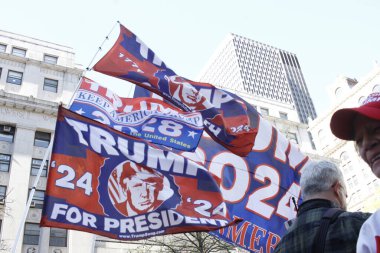 Donald Trump 'ın New York' taki tarihi mahkemesi. 15 Nisan 2024, New York, ABD: Eski ABD Başkanı Donald J. Trump 'ın tarihi ceza mahkemesi bugün Manhattan Ceza Mahkemesi' nde jüri seçimiyle başlıyor 
