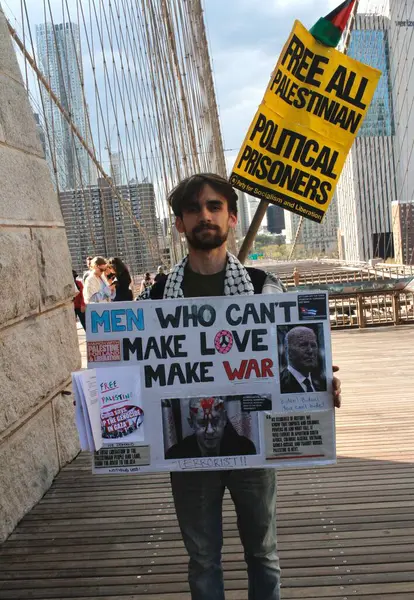 Protestul Pro Palestinian Podul Brooklyn Aprilie 2024 New York Sua — Fotografie, imagine de stoc
