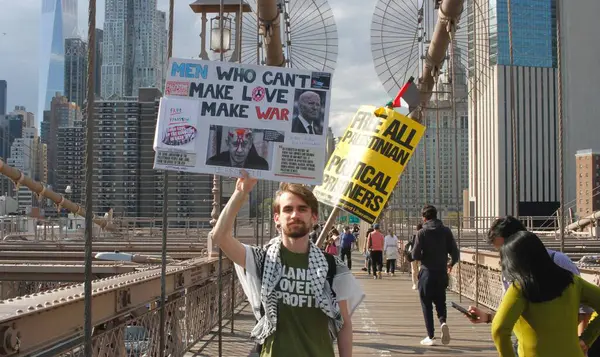 Protesta Pro Palestina Puente Brooklyn Abril 2024 Nueva York Estados — Foto de Stock