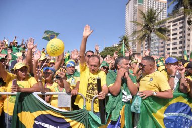 Rio de Janeiro (RJ), Brezilya 04 / 21 / 2024 - Eski cumhurbaşkanı Jair Bolsonaro 'nun (PL) 21 Pazar günü Rio de Janeiro' daki Copacabana plajında düzenlediği gösteri. Eylemin gündeminde demokrasi savunması var.