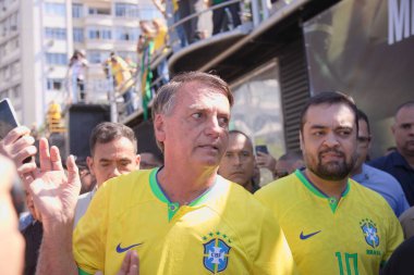 Rio de Janeiro (RJ), Brezilya 04 / 21 / 2024 - Eski cumhurbaşkanı Jair Bolsonaro 'nun (PL) 21 Pazar günü Rio de Janeiro' daki Copacabana plajında düzenlediği gösteri. Eylemin gündeminde demokrasi savunması var.