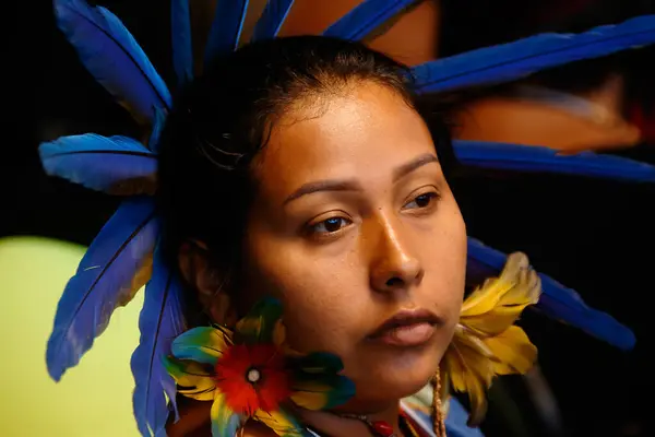 stock image Brasilia, (DF), 04/18/2024 - President of the Republic Luiz Inacio Lula da Silva speaks during a meeting of the National Council for Indigenous Policies (CNPI), alongside the minister of Indigenous Peoples, Sonia Guajajara