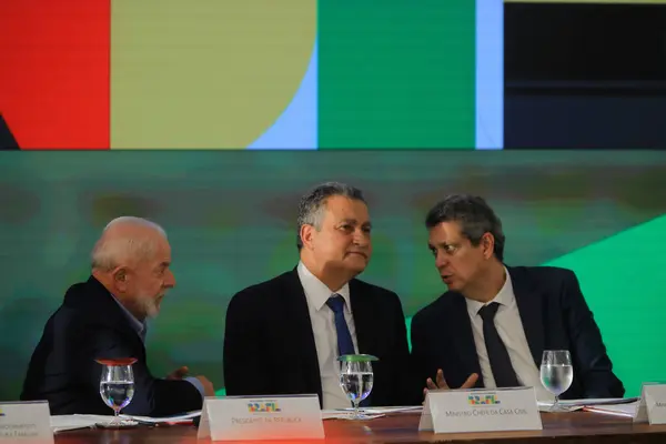 stock image BRASILIA (DF) Brazil 04/22/2024 President Lula  during the Terra da Gente ceremony at Palacio do Planalto