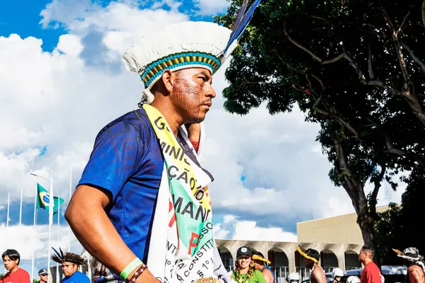 Brasilia Brazilia 2024 Mișcarea Timpul Demonstrației Terestre Libere Demarcarea Indigenă — Fotografie, imagine de stoc
