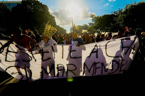 Brasilia Brasile 2024 Movimento Durante Manifestazione Della Terra Libera Demarcazione — Foto Stock