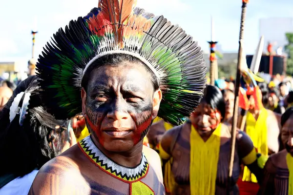 Brasilia Brasil 2024 Movimento Durante Demonstração Terra Livre Demarcação Indígena — Fotografia de Stock