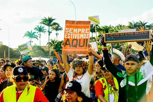 Brasilia Brasile 2024 Movimento Durante Manifestazione Della Terra Libera Demarcazione — Foto Stock