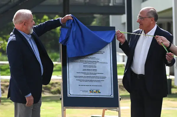 stock image SAO JOSE DOS CAMPOS(SP) 04/26/2024 - President Luiz Inacio Lula da Silva and vice president Geraldo Alckmin visit the facilities of the Technological Institute of Aeronautics (ITA). 