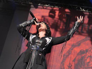 SAO PAULO, Brezilya 04 / 27 / 2024 - Bu Cumartesi Sao Paulo 'nun batı yakası Memorial da America Latin' de düzenlenen Yaz Esintisi Festivali 'nin ikinci gününde Lacuna Coil grubunun sunumu, 27 Nisan 2024. 