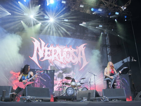 Sao Paulo (SP), Brazil 04/27/2024 - Performance by the band Nervosa during the second day of the Summer Breeze festival at Memorial da America Latina, west of Sao Paulo, this Saturday, April 27 2024.
