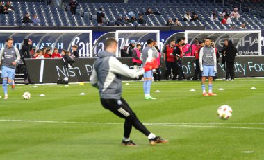 NYCFC, Charlotte FC 'ye karşı. 27 Nisan 2024, New York, ABD: NYCFC ve Charlotte FC arasındaki futbol maçından önce New York 'taki Yankee Stadyumu' nda oynanan 10.. 