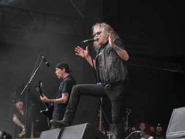 SAO PAULO, Brezilya 04 / 28 / 2024 - Overkill grubu Sao Paulo 'nun batı tarafındaki Memorial da America Latina' da düzenlenen Summer Breeze Festivali 'nin son gününde bu Pazar, 28 Nisan 2024. 