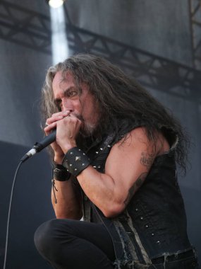 SAO PAULO, Brezilya 04 / 28 / 2024 - Death Angel grubu Sao Paulo 'nun batı tarafındaki Memorial da America Latina' da düzenlenen Yaz Esintisi Festivali 'nin son gününde sahne alıyor..