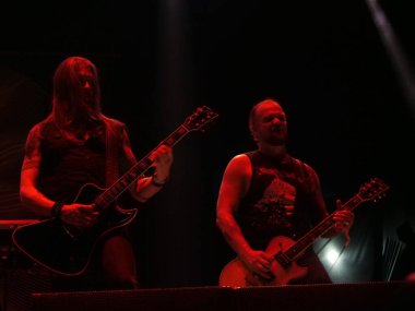 SAO PAULO, Brezilya 04 / 28 / 2024 - Amorphis grubu, 28 Nisan 2024 Pazar günü Sao Paulo 'nun batı tarafındaki Memorial da America Latin' da düzenlenen Yaz Esintisi Festivali 'nin son gününde sahne aldı.. 