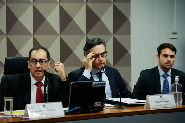 stock image Brasilia (DF), 04/29/2024 - The President of the commission: Senator Jorge Kajuru, and Eduardo Gussem, CBF Integrity Officer whose purpose is to investigate, within 180 days, with an expense limit of R$ 150,000.00