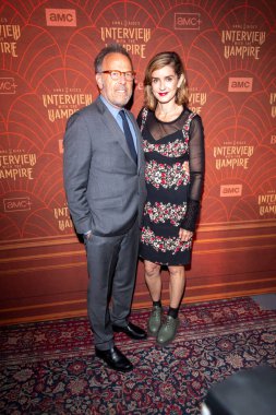 April 30, 2024: New York, USA - L-R) Mark Johnson and Lezlie Johnson attend the AMC Networks Anne Rice s Interview With The Vampire Season 2 Premiere at The McKittrick Hotel.  clipart