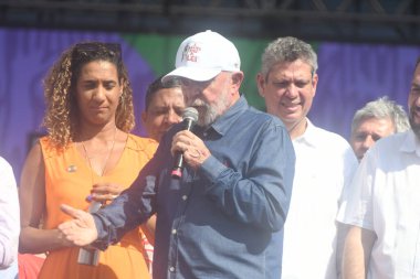 Sao Paulo (SP), Brazil 05/01/2024 - The President of the Republic of Brazil, Luiz Inacio Lula da Silva (PT), accompanied by ministers Alexandre Padilha (Institutional Relations), Anielle Franco (Racial Equality), Cida Goncalves  clipart