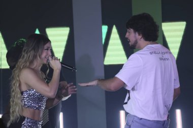 Sao Paulo (SP), Brezilya 05 / 02 / 2024 Mc Melody, bu sabah Ana Castelo, Melody, Luan Santana ve Mc Daniel tarafından seslendirilen yeni görsel-işitsel projesini kaydeden şarkıcı Nattan 'ın DVD' sine katıldı.