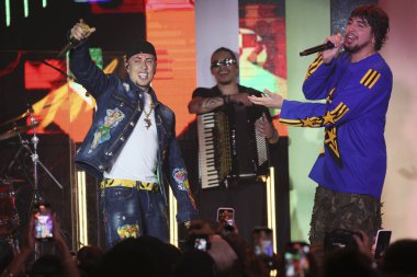 Sao Paulo (SP), Brezilya 05 / 02 / 2024 Mc Daniel, bu sabah Ana Castelo, Melody, Luan Santana ve Mc Daniel 'ın yeni görsel-işitsel projesini kaydeden şarkıcı Nattan' ın DVD 'sine katıldı.