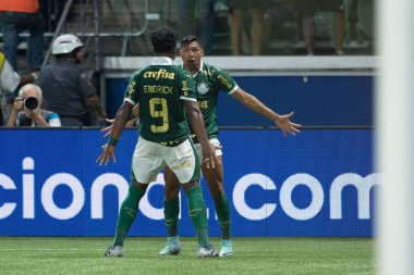 Sao Paulo (SP), Brezilya 05 / 02 / 2024 - Rony, Palmeiras ve Botafogo-SP arasında oynanan ve 2024 Brezilya Futbol Kupası 'nın üçüncü etabı için geçerli olan maçta golünü kutluyor.