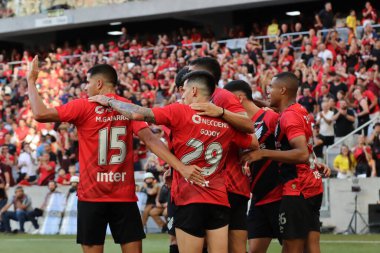 CURITIBA (PR), 05 / 05 / 2024 Oyuncu Mateo ve Leo Godoy, Brezilya Şampiyonası 'nın beşinci turunda Vasco' ya karşı oynanan Athletico PR maçı sırasında Athletico PR adına bir gol attılar.