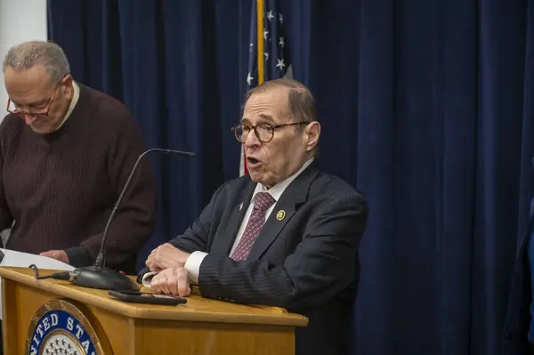 stock image Senator Schumer announces  million available to boost security and safety at synagogues, mosques and churches. May 05, 2024, New York, New York, USA: U.S. Congressman Jerry Nadler (D-NY) speaks at press conference were U.S. Senator Chuck Schumer