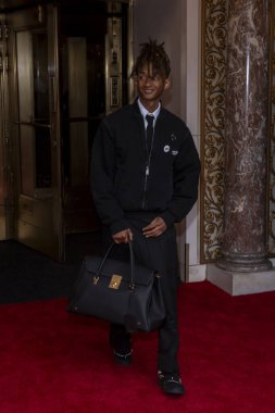 The Pierre Hotel: 2024 Met Gala Departures. May 06, 2024, New York, New York, USA: Jaden Smith wearing Thom Browne departs the Pierre Hotel for 2024 Met Gala on May 06, 2024 in New York City.  clipart