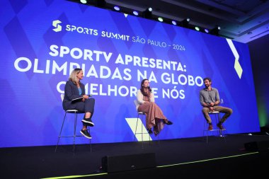 Sao Paulo (SP), 05/08/2024  EVENT/SPORTS/SUMMIT/SP  Panel Olympics on Globo, The Best of Us with the participation of Fabiana Alvim, former volleyball player and current Globo commentator and presenter, Marcela Zaiden clipart