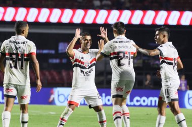Sao Paulo (SP), 05 / 13 / 2024 - Sao Paulo oyuncusu Damian Bobadilla, Morumbis 'te Brasileirao' nun altıncı turu için geçerli olan Fluminense maçında golünü attı ve kutladı..