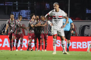 Sao Paulo (SP), 05 / 13 / 2024 - Fluminense oyuncuları Morumbis 'te Brasileirao' nun altıncı raundunda geçerli olan Igor Vinicius 'un Sao Paulo' nun kendi golünü kutladılar. 
