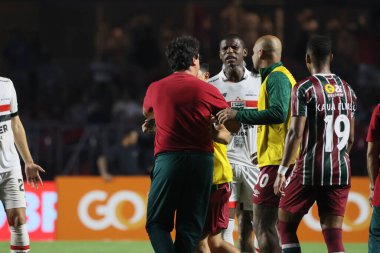 Sao Paulo (SP), 05 / 13 / 2024 - Fluminense 'den koç Fernando Diniz, Sao Paulo' dan forvet Luciano ile bir tartışmaya girdi ve Sao Paulo ile Fluminense arasında oynanan maçta büyük bir kafa karışıklığına yol açtı.
