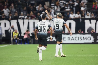 Sao Paulo (SP), 05/14/2024  FOOTBALL/SOUTH AMERICAN/CORINTHIANS/ARGENTINOS JUNIORS/SP  Yuri Alberto of Corinthians scores and celebrates his goal in a match between Corinthians against Argentinos Juniors, for Conmebol Sul-Americana clipart