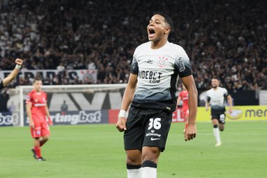 Sao Paulo (SP), 14 / 05 / 2024 Wesley, Corinthians 'tan ve Corinthians Juniors ile Conmebol Sul-Americana' da oynanan maçta golünü kutluyor.