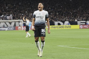 Sao Paulo (SP), 14 / 05 / 2024 Wesley, Corinthians 'tan ve Corinthians Juniors ile Conmebol Sul-Americana' da oynanan maçta golünü kutluyor.