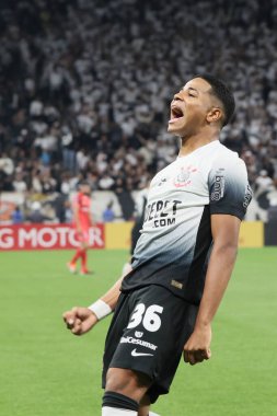 Sao Paulo (SP), 14 / 05 / 2024 Wesley, Corinthians 'tan ve Corinthians Juniors ile Conmebol Sul-Americana' da oynanan maçta golünü kutluyor.