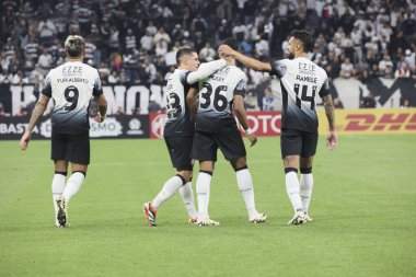 Sao Paulo (SP), 14 / 05 / 2024 Wesley, Corinthians 'tan ve Corinthians Juniors ile Conmebol Sul-Americana' da oynanan maçta golünü kutluyor.