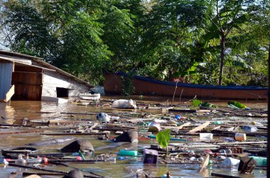 Porto Alegre (SC), Brezilya 05 / 14 / 2024 Vila dos Sargentos, bu Salı günü Porto Alegre belediyesinin Güney Bölgesi 'nde. Bölge sakinlerinin Brezilya ordusunun desteğine ihtiyacı var. 