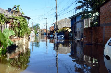 Porto Alegre (SC), Brezilya 05 / 14 / 2024 Vila dos Sargentos, bu Salı günü Porto Alegre belediyesinin Güney Bölgesi 'nde. Bölge sakinlerinin Brezilya ordusunun desteğine ihtiyacı var. 