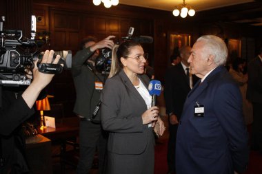 New York (ABD), 05 / 14 / 2024 LIDE / FORUM / NEW YORK / USA Michel Temer, Brezilya Cumhuriyeti eski başkanı, Lide Brazil Yatırım Forumu sırasında Lide Group of Business Leaders tarafından düzenlenen bir gazeteciye konuştu 