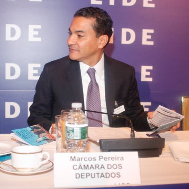 New York (ABD), 05 / 14 / 2024: Lide Brazil Investment Forum 'da Lide Group of Business Leaders tarafından düzenlenen Marcos Pereira (Sao Paulo milletvekili ve cumhurbaşkanı).