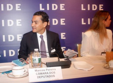 New York (ABD), 05 / 14 / 2024: Lide Brazil Investment Forum 'da Lide Group of Business Leaders tarafından düzenlenen Marcos Pereira (Sao Paulo milletvekili ve cumhurbaşkanı).