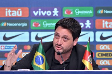 Rio de Janeiro (RJ), 05 / 10 / 2024: Teknik direktör Arthur Elias, Brezilya Futbol Konfederasyonu 'nun (CBF) genel merkezinde bu Cuma günü Jamaika' ya karşı oynanan müttefik bayanlar takımına çağrıda bulundu.). 