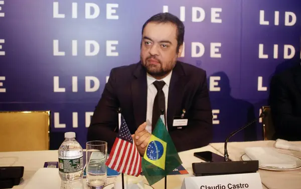 stock image New York (USA), 05/14/2024: Claudio Castro, governor affiliate of the PL party for the state of Rio de Janeiro, during the Lide Brazil Investment Forum, held by Lide  Group of Leaders Business.