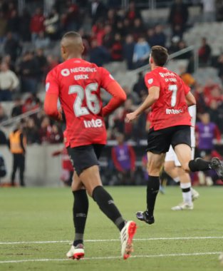 CURITIBA (PR), 15 / 05 / 2024 Player Di Yorio, Ligga Arena 'da yapılan Copa Sudamericana' nın beşinci turunda geçerli olan Athletico-PR ile Danubio arasında oynanan karşılaşmada golünü kutluyor.