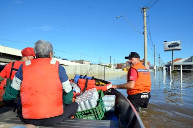Porto Alegre (SC), Brezilya 05 / 16 / 2024 Navegantes ve Anchieta mahallelerinde, Porto Alegre 'nin Kuzey Bölgesi' nde meydana gelen sel felaketlerinin kaydı, bu Perşembe (15))