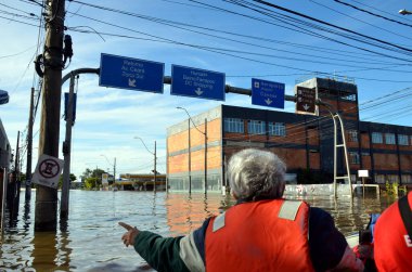Porto Alegre (SC), Brezilya 05 / 16 / 2024 Navegantes ve Anchieta mahallelerinde, Porto Alegre 'nin Kuzey Bölgesi' nde meydana gelen sel felaketlerinin kaydı, bu Perşembe (15))