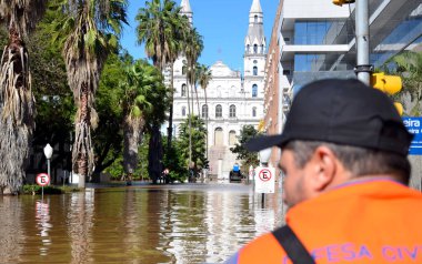 Porto Alegre (SC), Brezilya 05 / 16 / 2024 Tarihsel Merkezi ve Porto Alegre kentindeki 4. Bölge 'de bu Perşembe günü meydana gelen sel felaketlerinin kaydı (15)).