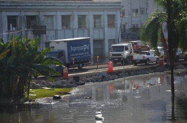 PORTO ALEGRE(RS) Brazil 18/05/2024 The Municipal Department of Water and Sewage of Porto Alegre (Demae) opened floodgate number 3, between Avenida Maua and Rua Padre Tome. The operation lasted approximately of an hour.  clipart