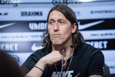 Sao Paulo (SP), Brezilya 05 / 18 / 2024 - Kaleci Cassio, 18 Mayıs 2024 Cumartesi sabahı Sao Paulo 'daki CT Joaquim Grava' da Corinthians 'dan ayrılışını duyurmak için basın toplantısı düzenledi..