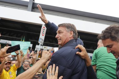PASSO FUNDO (RS), Brazil 03/05/2024 - Former president Jair Bolsonaro arrives in the city and is received by supporters this Tuesday (05). Then, Bolsonaro headed to Nao-me-Toque/RS to visit Expodireto